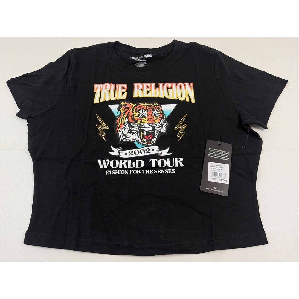 True Religion World Tour Tiger Baby Tee Black Size Large